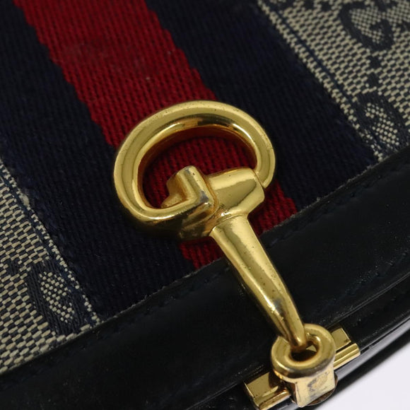 GUCCI GG Canvas Sherry Line Shoulder Bag Navy Gold Red Auth 135003