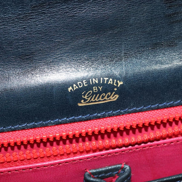 GUCCI GG Canvas Sherry Line Shoulder Bag Navy Gold Red Auth 135003