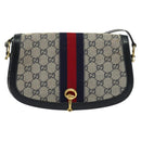 GUCCI GG Canvas Sherry Line Shoulder Bag Navy Gold Red Auth 135003-13