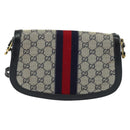 GUCCI GG Canvas Sherry Line Shoulder Bag Navy Gold Red Auth 135003-2