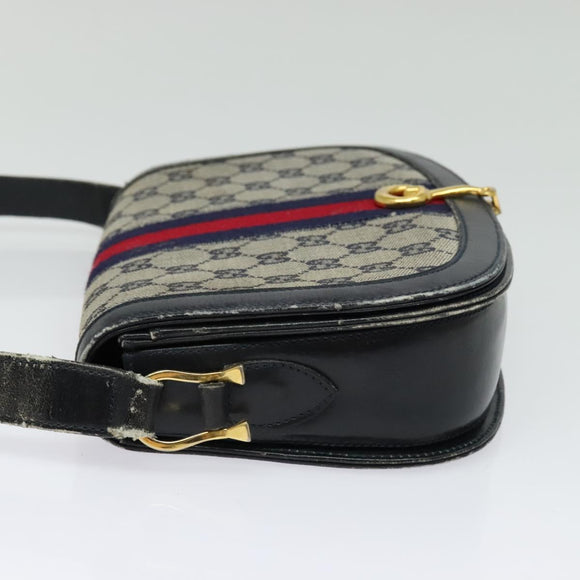 GUCCI GG Canvas Sherry Line Shoulder Bag Navy Gold Red Auth 135003