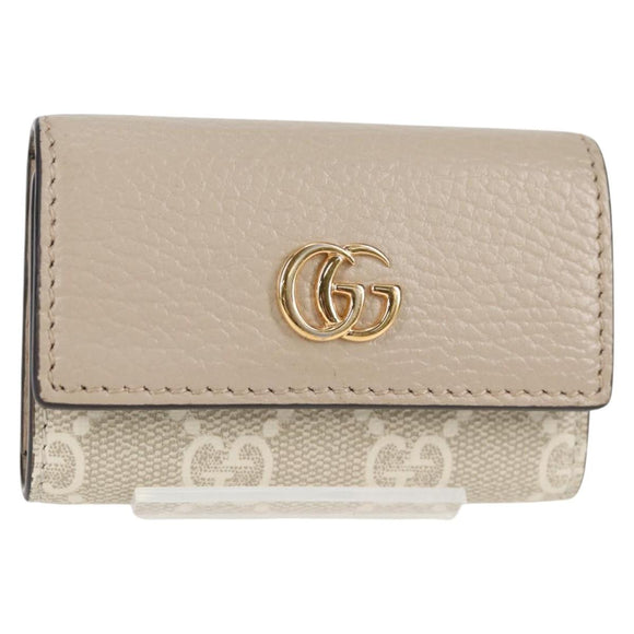 GUCCI GG Supreme Key Case PVC White Gold 456113 2149 Auth 135011M