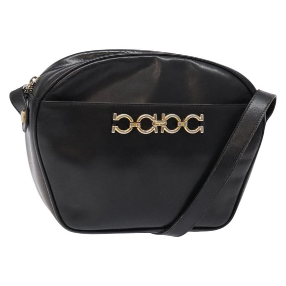 Salvatore Ferragamo Shoulder Bag Leather Black Gold Auth 135016