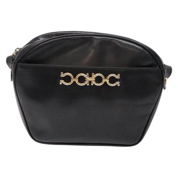 Salvatore Ferragamo Shoulder Bag Leather Black Gold Auth 135016