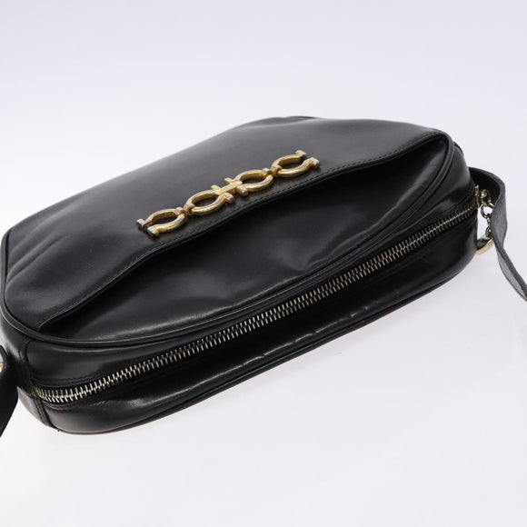 Salvatore Ferragamo Shoulder Bag Leather Black Gold Auth 135016