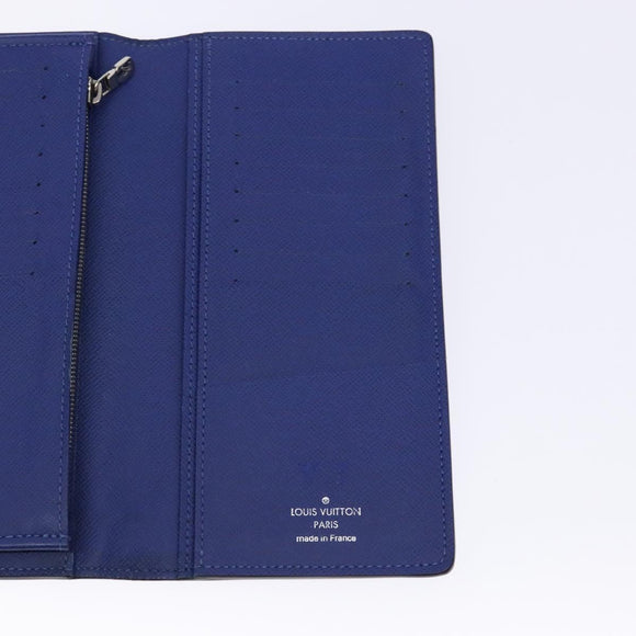 LOUIS VUITTON Taiga Portefeuille Braza Long Wallet Blue M30559 LV Auth 135023