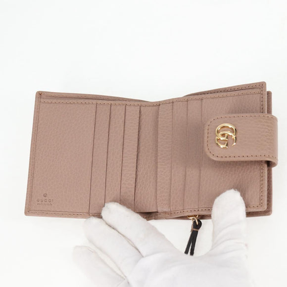 GUCCI Compact Bifold Wallet Leather Gold Pink Beige 523193 1147 Auth 135025AM