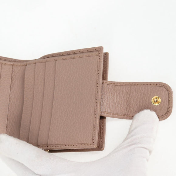 GUCCI Compact Bifold Wallet Leather Gold Pink Beige 523193 1147 Auth 135025AM