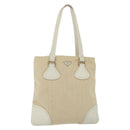 PRADA Tote Bag Canvas Beige Silver Auth 135047-1