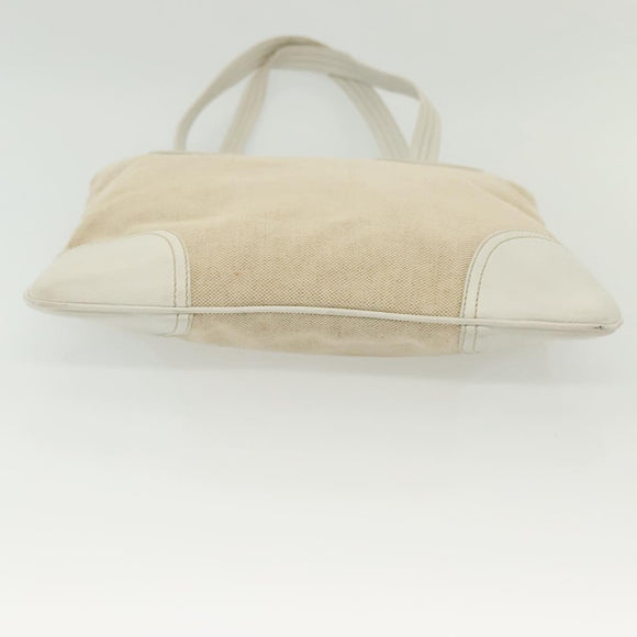 PRADA Tote Bag Canvas Beige Silver Auth 135047