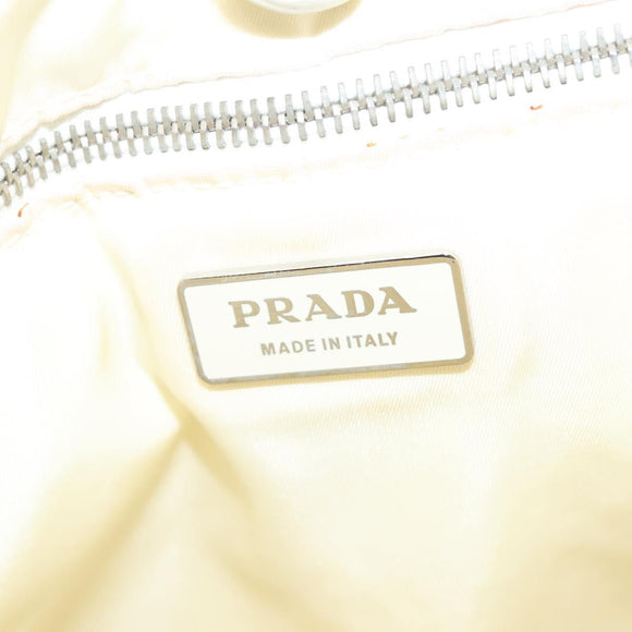 PRADA Tote Bag Canvas Beige Silver Auth 135047