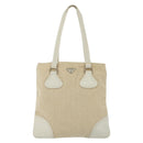 PRADA Tote Bag Canvas Beige Silver Auth 135047-13
