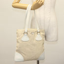 PRADA Tote Bag Canvas Beige Silver Auth 135047-23