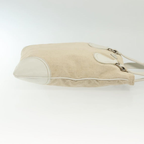 PRADA Tote Bag Canvas Beige Silver Auth 135047