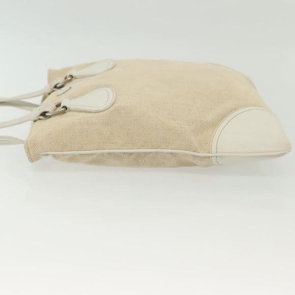 PRADA Tote Bag Canvas Beige Silver Auth 135047