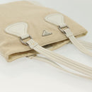 PRADA Tote Bag Canvas Beige Silver Auth 135047-6