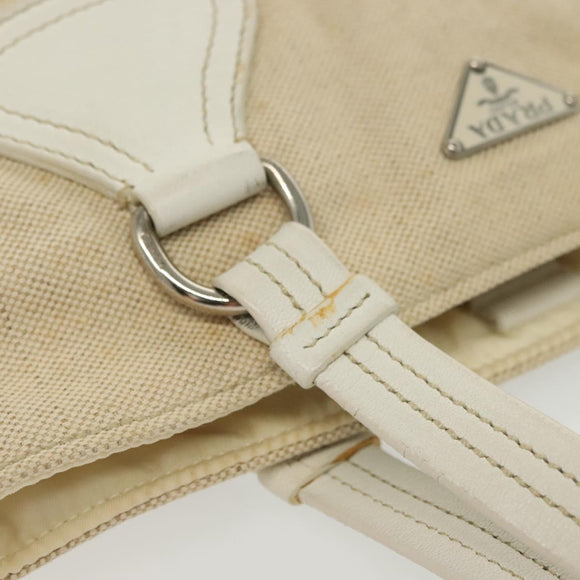 PRADA Tote Bag Canvas Beige Silver Auth 135047