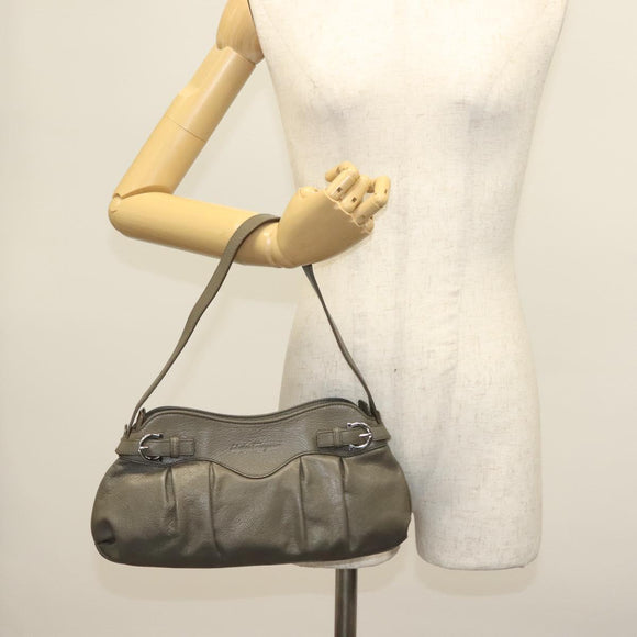 Salvatore Ferragamo Shoulder Bag Leather Gray Silver Auth 135050