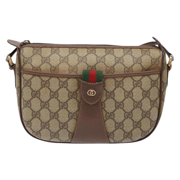 GUCCI GG Supreme Web Sherry Line Shoulder Bag PVC Beige 001 754 6177 Auth 135056