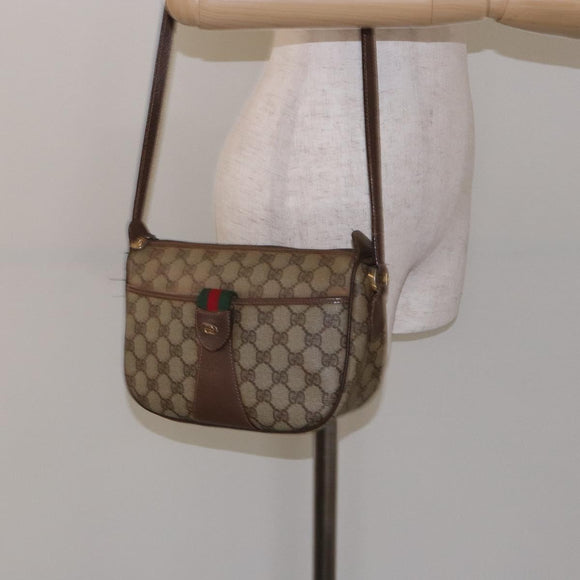 GUCCI GG Supreme Web Sherry Line Shoulder Bag PVC Beige 001 754 6177 Auth 135056
