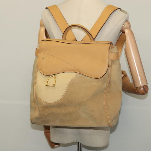 GUCCI Backpack Suede Leather Beige Gold Auth 135058