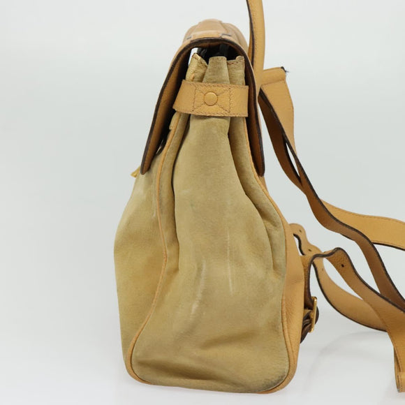 GUCCI Backpack Suede Leather Beige Gold Auth 135058