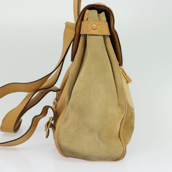 GUCCI Backpack Suede Leather Beige Gold Auth 135058