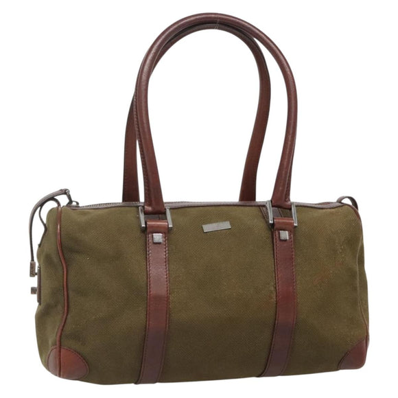 GUCCI Hand Bag Canvas Leather Khaki Brown 30458 Auth 135059
