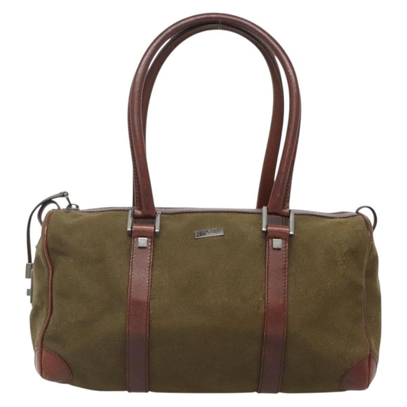 GUCCI Hand Bag Canvas Leather Khaki Brown 30458 Auth 135059