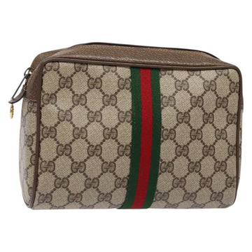 GUCCI GG Supreme Web Sherry Line Clutch Bag PVC Beige Red 63 01 012 Auth 135068