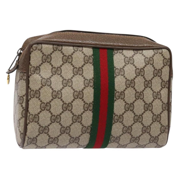 GUCCI GG Supreme Web Sherry Line Clutch Bag PVC Beige Red 63 01 012 Auth 135068