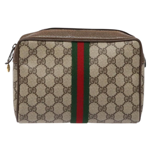 GUCCI GG Supreme Web Sherry Line Clutch Bag PVC Beige Red 63 01 012 Auth 135068