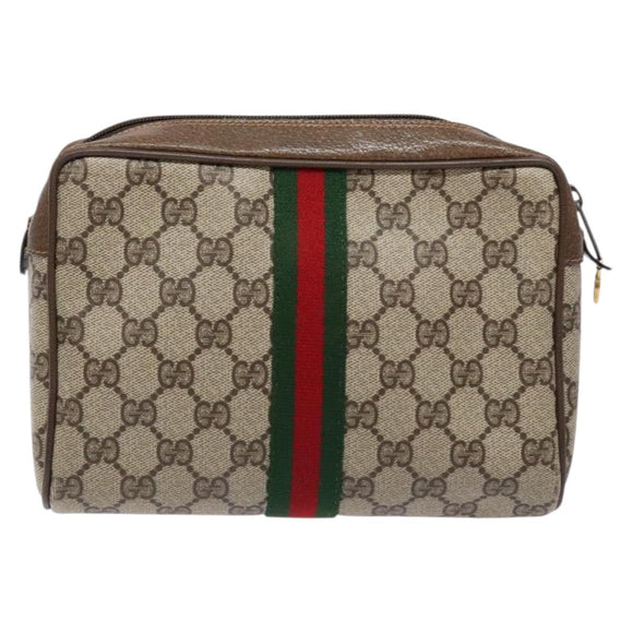 GUCCI GG Supreme Web Sherry Line Clutch Bag PVC Beige Red 63 01 012 Auth 135068