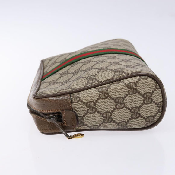 GUCCI GG Supreme Web Sherry Line Clutch Bag PVC Beige Red 63 01 012 Auth 135068