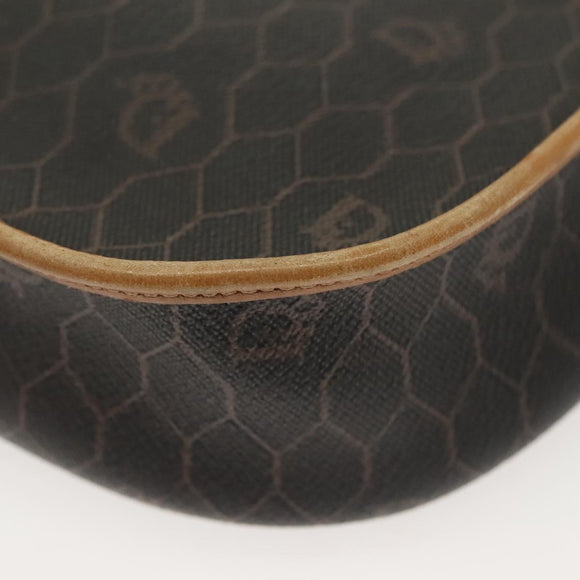 Christian Dior Honeycomb Canvas Shoulder Bag PVC Black Gold Auth 135069