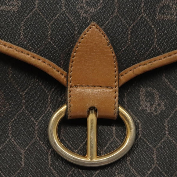 Christian Dior Honeycomb Canvas Shoulder Bag PVC Black Gold Auth 135069