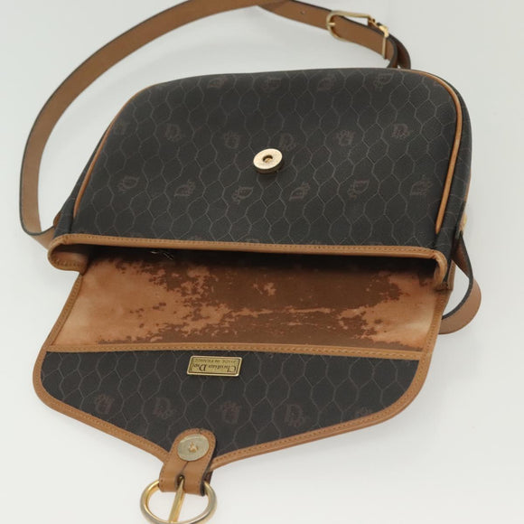 Christian Dior Honeycomb Canvas Shoulder Bag PVC Black Gold Auth 135069