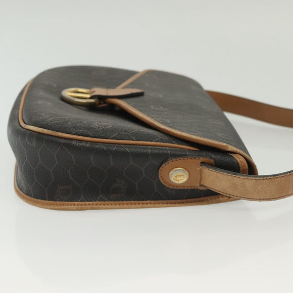 Christian Dior Honeycomb Canvas Shoulder Bag PVC Black Gold Auth 135069