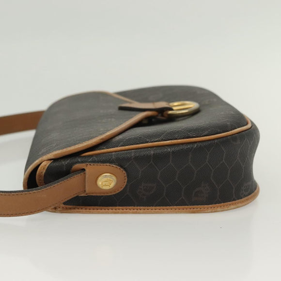 Christian Dior Honeycomb Canvas Shoulder Bag PVC Black Gold Auth 135069