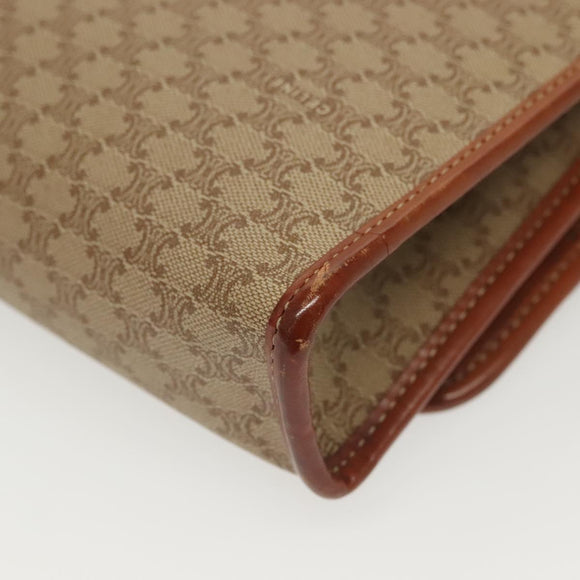 CELINE Macadam Canvas Shoulder Bag PVC Beige Gold Auth 135080