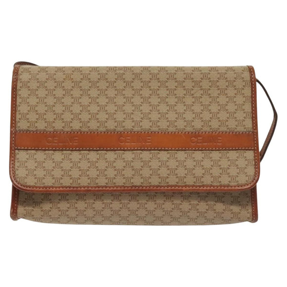 CELINE Macadam Canvas Shoulder Bag PVC Beige Gold Auth 135080