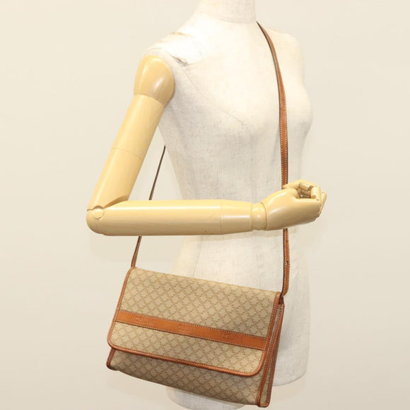 CELINE Macadam Canvas Shoulder Bag PVC Beige Gold Auth 135080