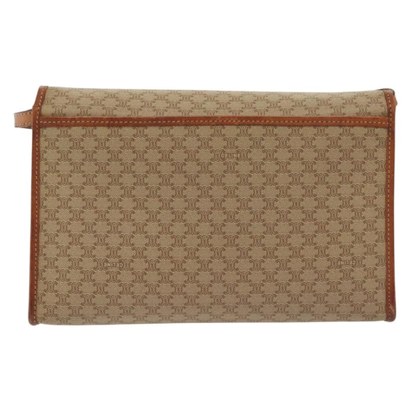 CELINE Macadam Canvas Shoulder Bag PVC Beige Gold Auth 135080