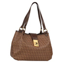 FENDI Zucchino Canvas Mamma Baguette Shoulder Bag PVC Beige Gold Auth 135115A-1