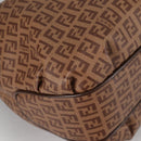 FENDI Zucchino Canvas Mamma Baguette Shoulder Bag PVC Beige Gold Auth 135115A-10