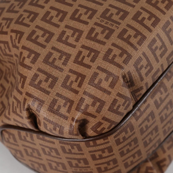 FENDI Zucchino Canvas Mamma Baguette Shoulder Bag PVC Beige Gold Auth 135115A