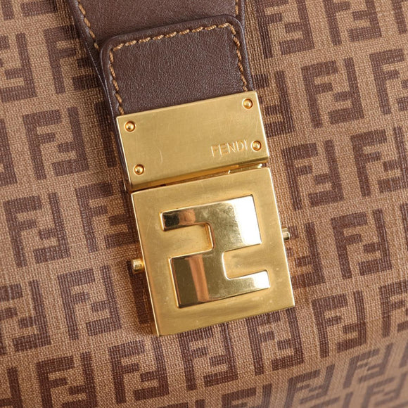 FENDI Zucchino Canvas Mamma Baguette Shoulder Bag PVC Beige Gold Auth 135115A