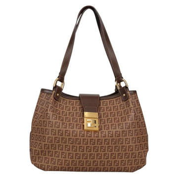 FENDI Zucchino Canvas Mamma Baguette Shoulder Bag PVC Beige Gold Auth 135115A - 0