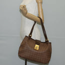 FENDI Zucchino Canvas Mamma Baguette Shoulder Bag PVC Beige Gold Auth 135115A-28
