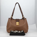 FENDI Zucchino Canvas Mamma Baguette Shoulder Bag PVC Beige Gold Auth 135115A-29